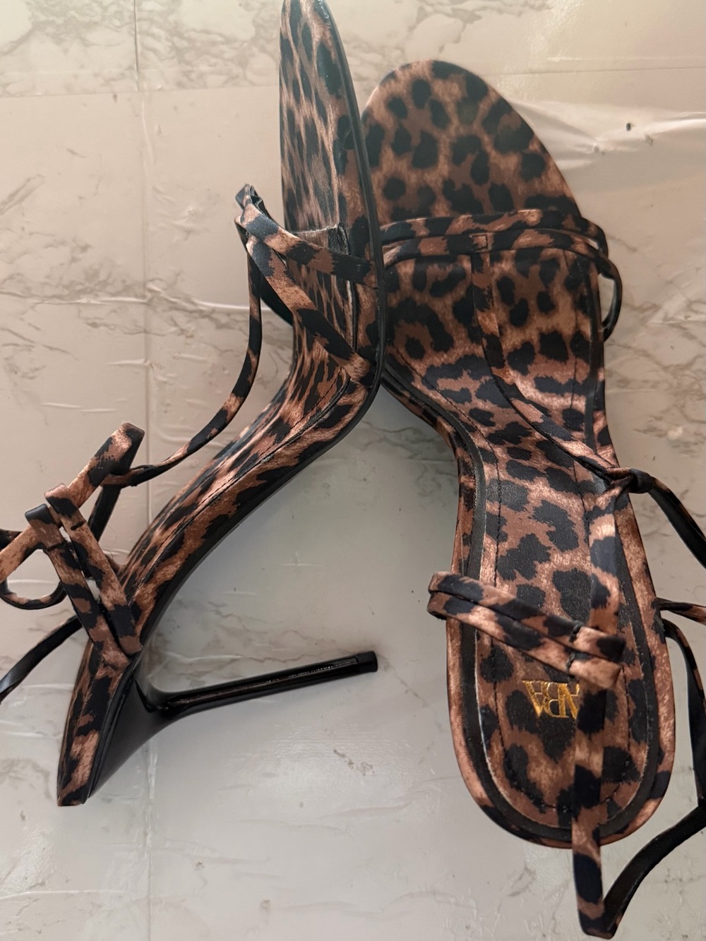 Leopard Print Strappy Heeled Sandals - Brown